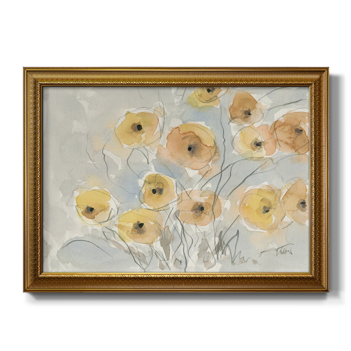Sunset Poppies I - Ornate Framed Canvas Print