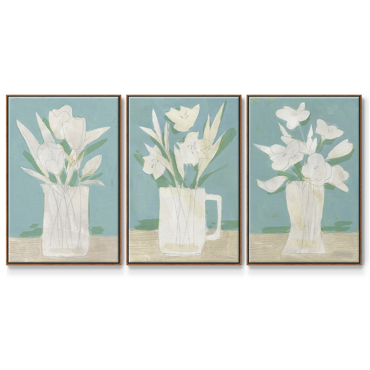 Muted Spring Arrangement I - Framed Premium Gallery Wrapped Canvas L Frame 3 Piece Set - Ready to Hang