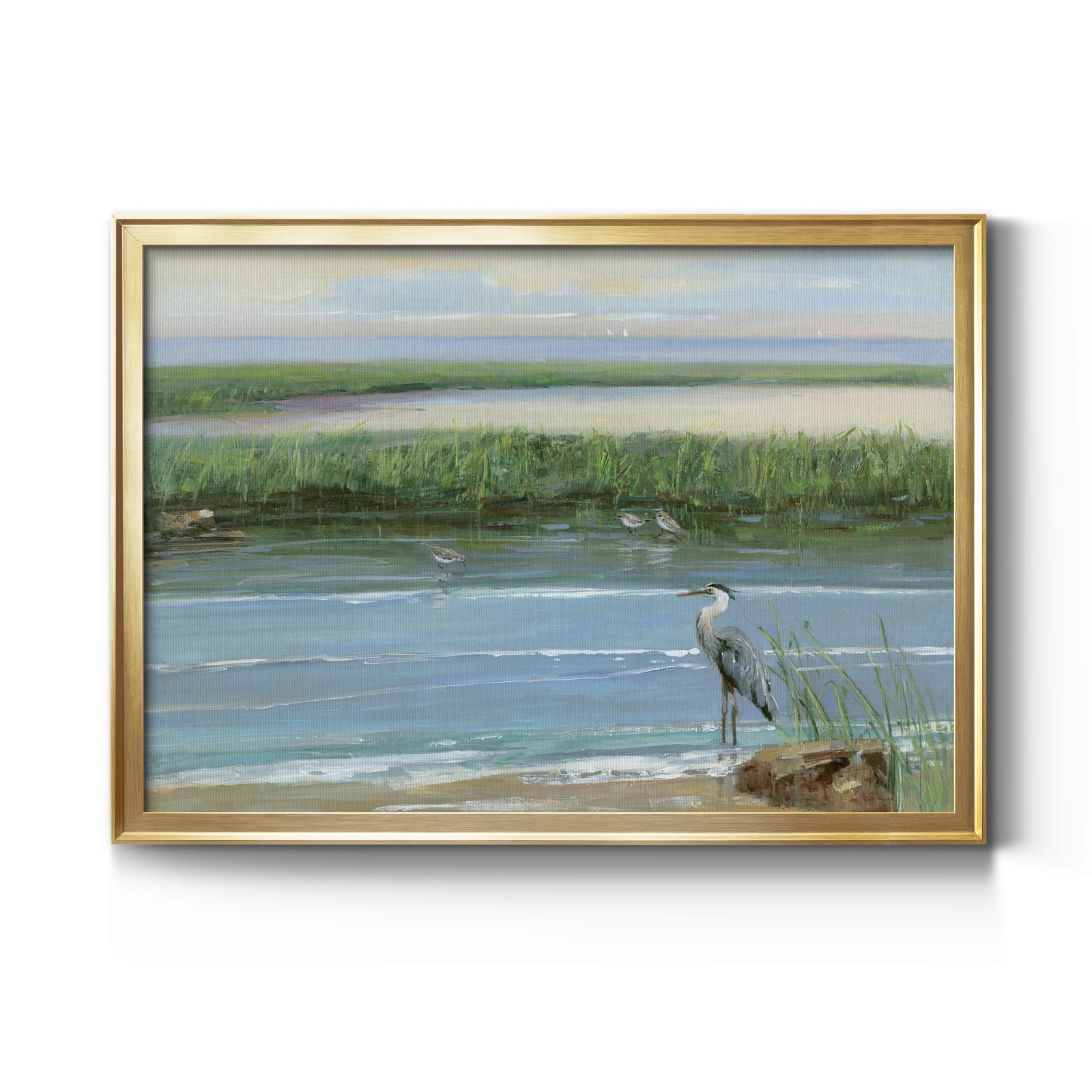 Wading at Dusk - Modern Framed Canvas Print