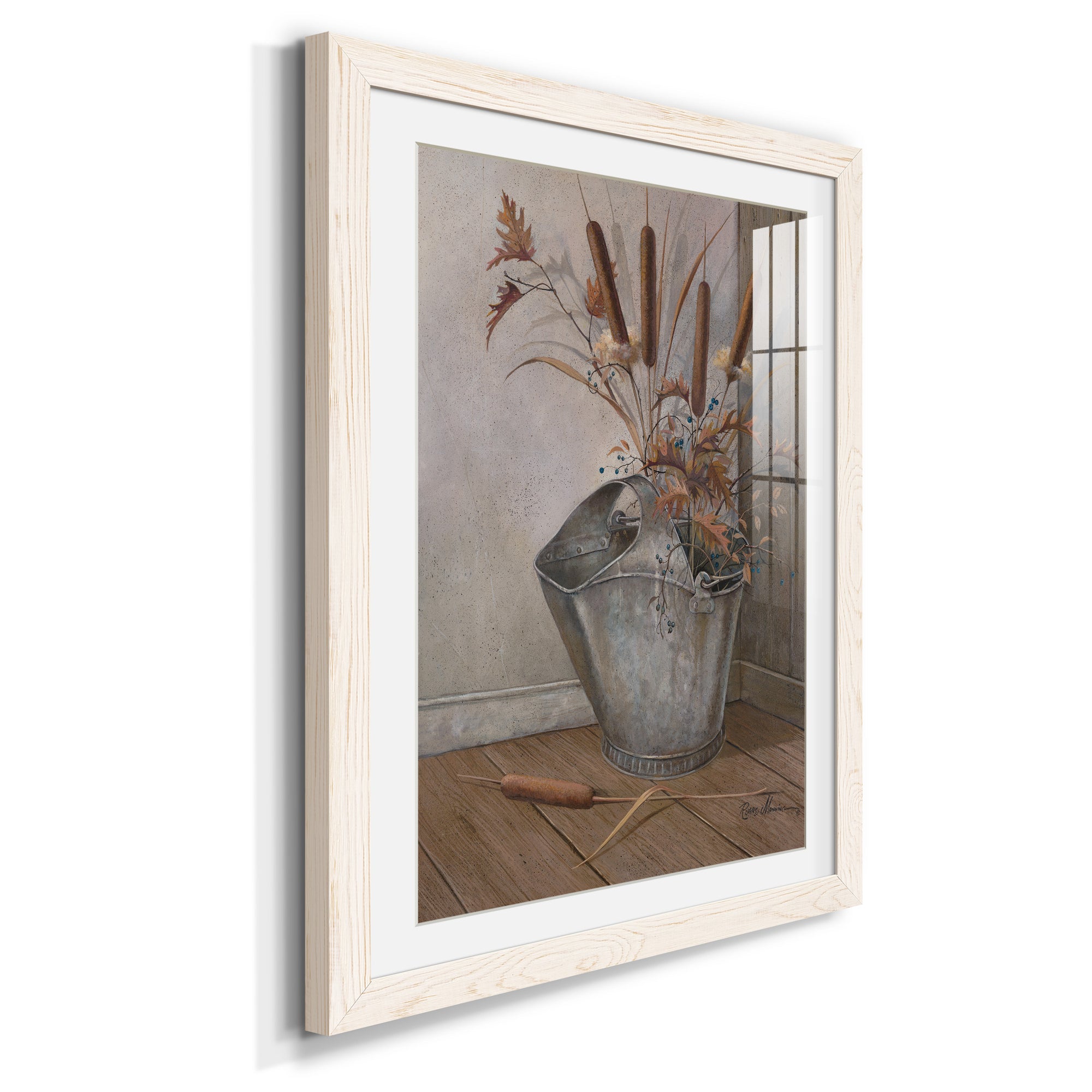 Berries & Cat Tails - Premium Framed Print - Distressed Barnwood Frame - Ready to Hang