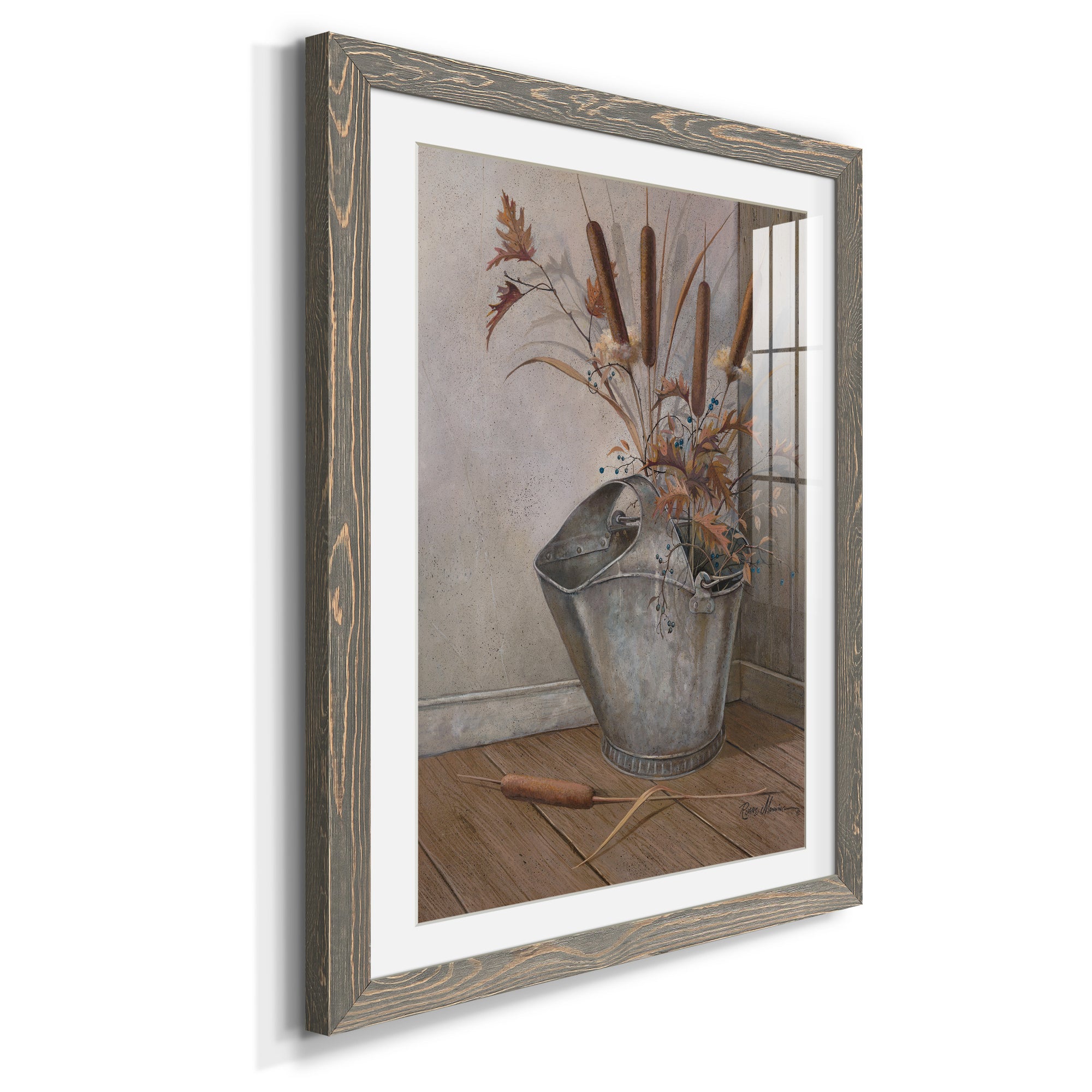 Berries & Cat Tails - Premium Framed Print - Distressed Barnwood Frame - Ready to Hang