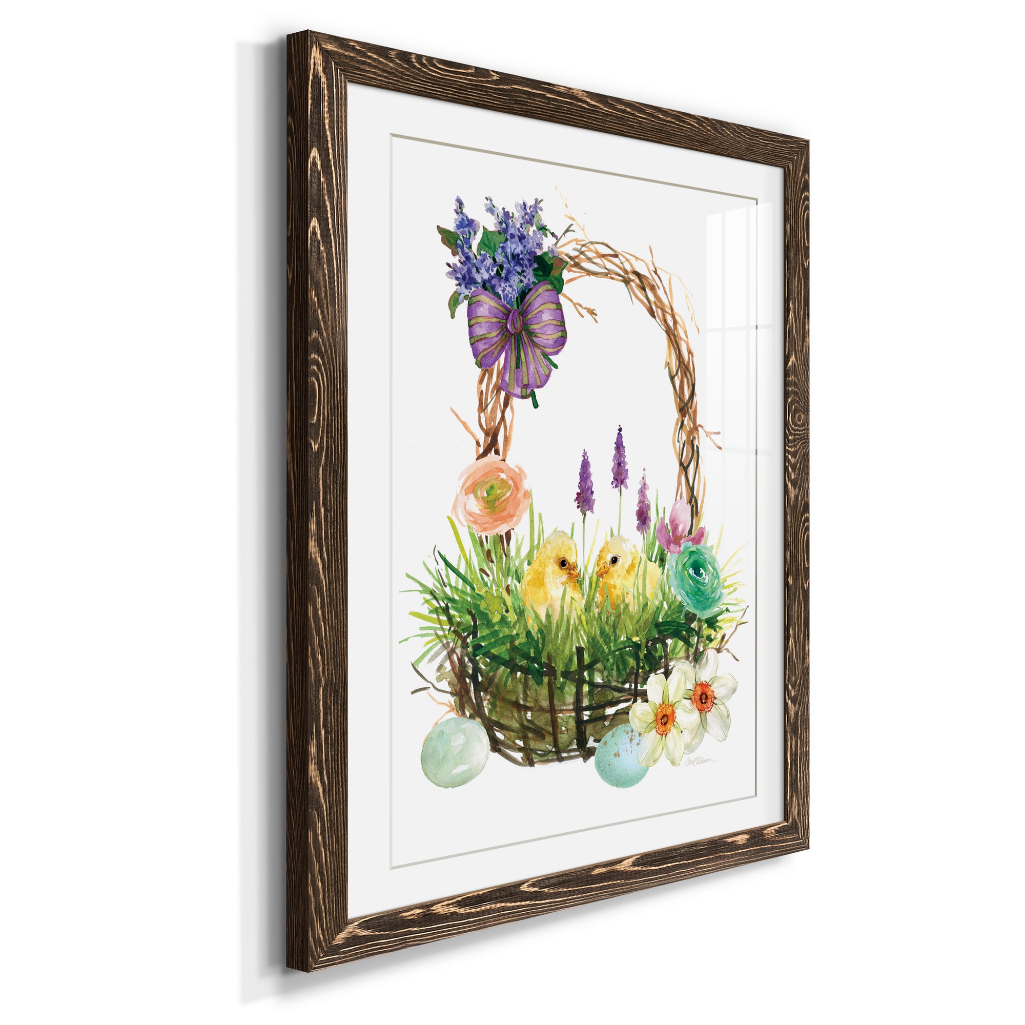 Spring Chick Basket - Barnwood Framed Art Print