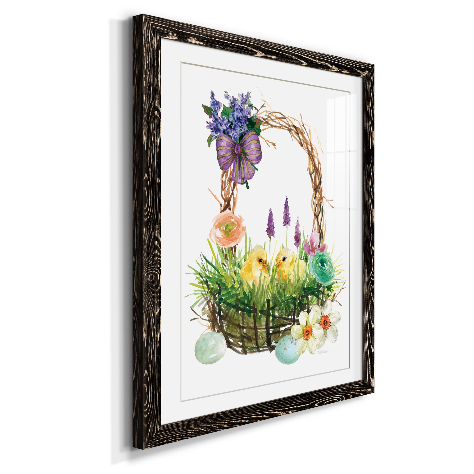 Spring Chick Basket - Barnwood Framed Art Print