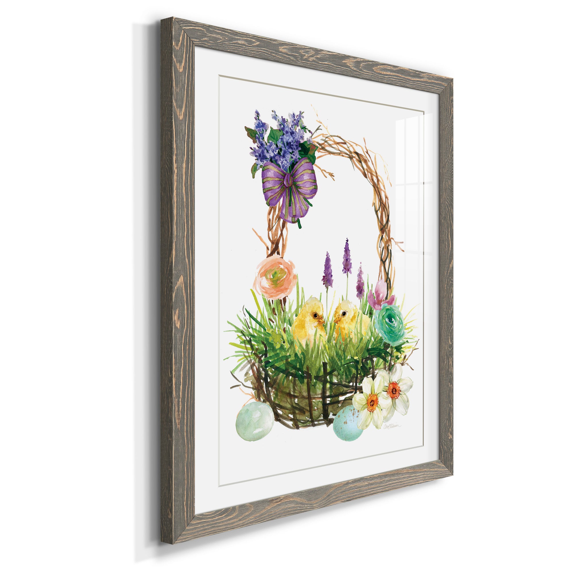 Spring Chick Basket - Barnwood Framed Art Print