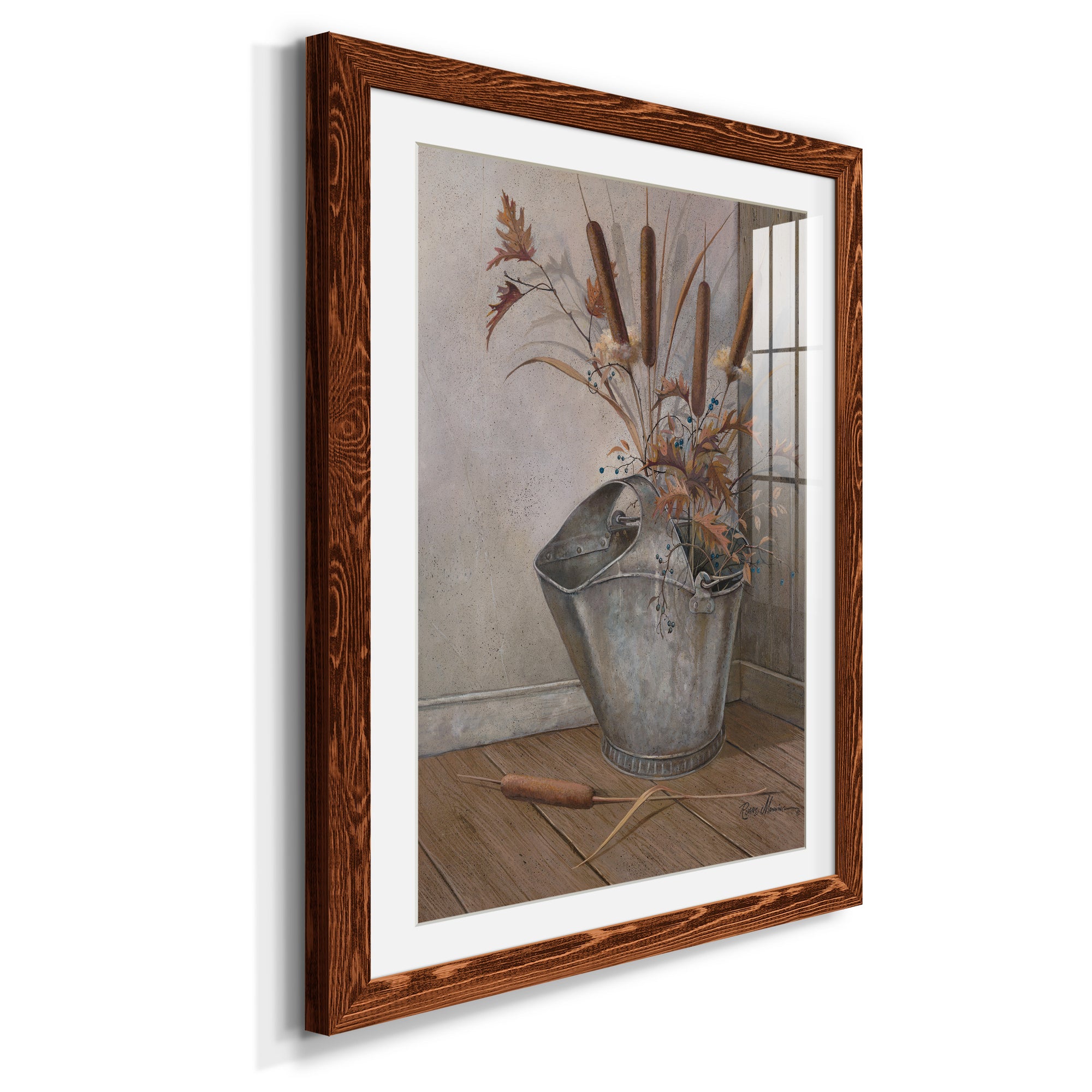 Berries & Cat Tails - Premium Framed Print - Distressed Barnwood Frame - Ready to Hang