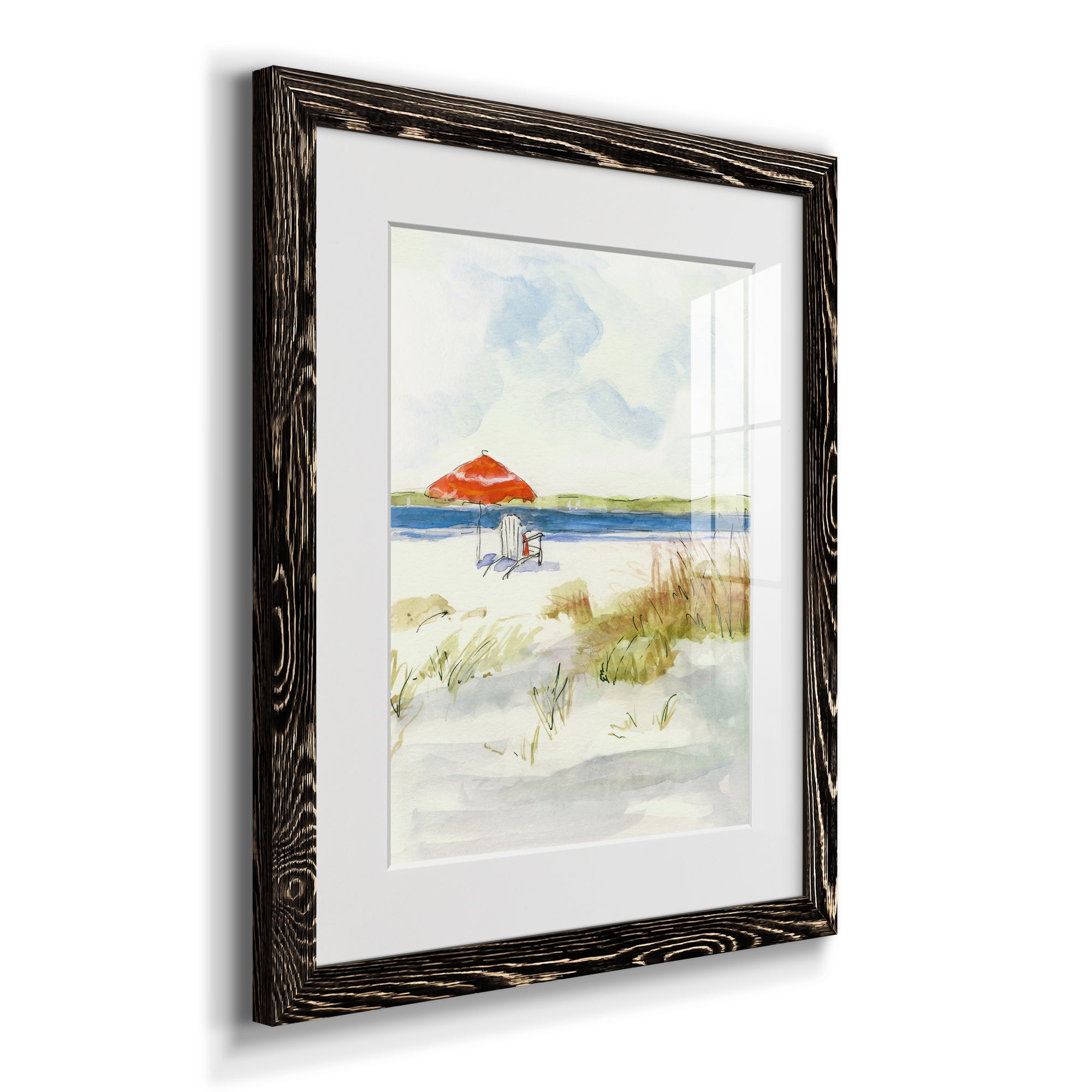 Sketchy Beach I - Premium Framed Print - Distressed Barnwood Frame - Ready to Hang