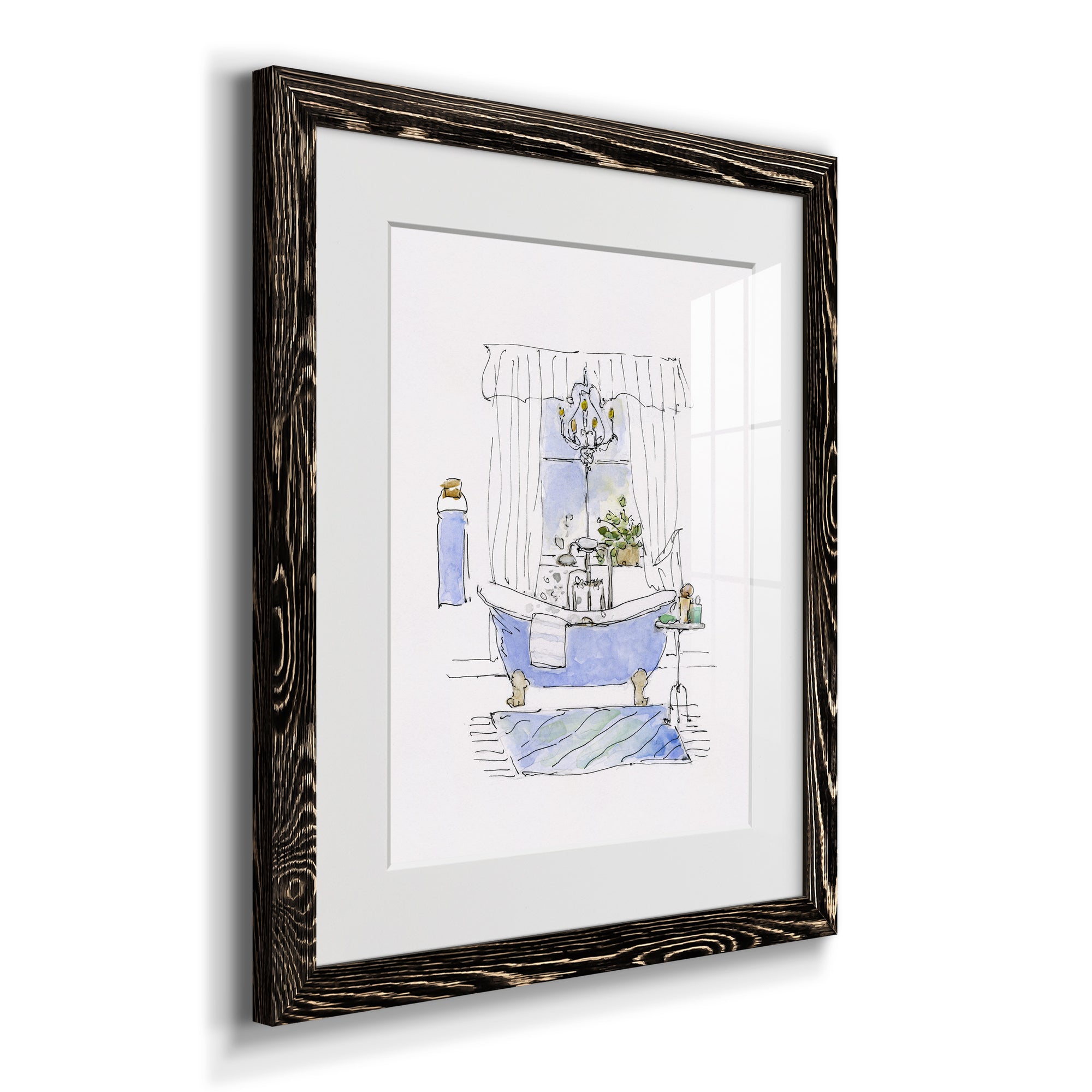 Sketchy Bath I - Premium Framed Print - Distressed Barnwood Frame - Ready to Hang