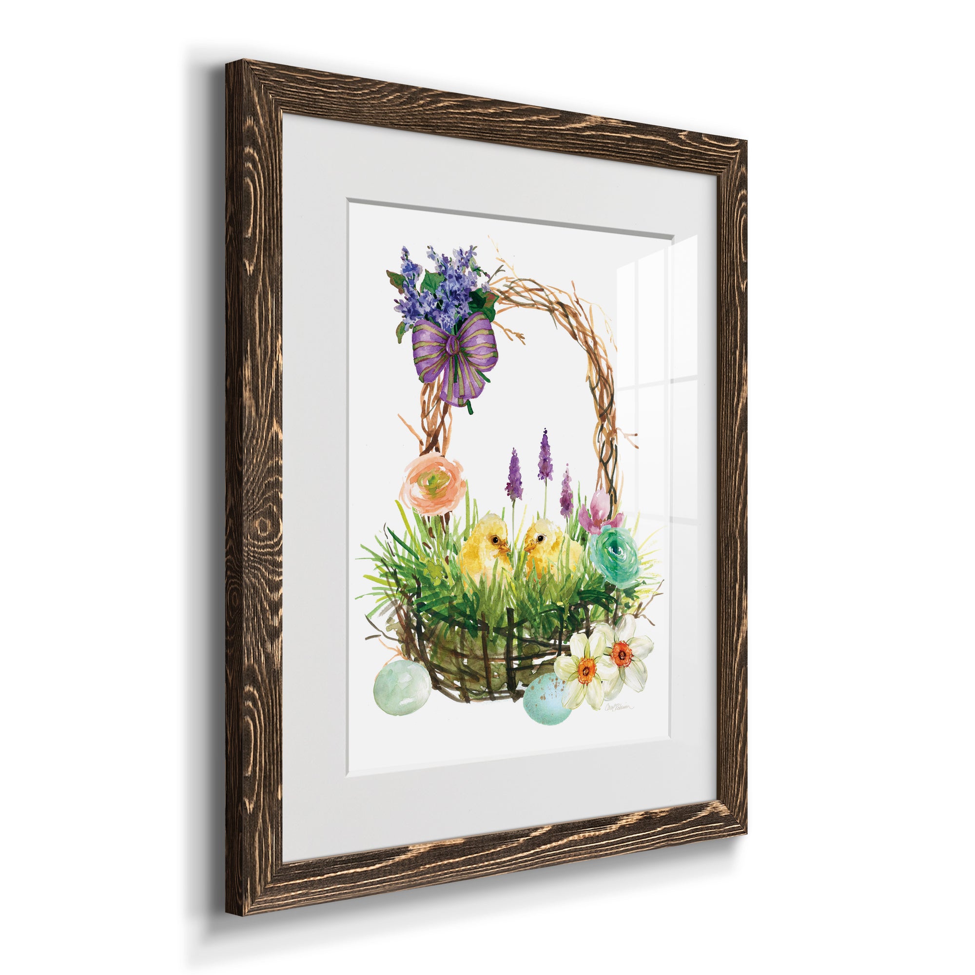 Spring Chick Basket - Barnwood Framed Art Print