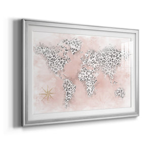 Pink Cheetah Map Premium Framed Print - Ready to Hang