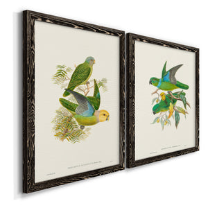 Lime & Cerulean Parrots I - Premium Framed Canvas 2 Piece Set - Ready to Hang