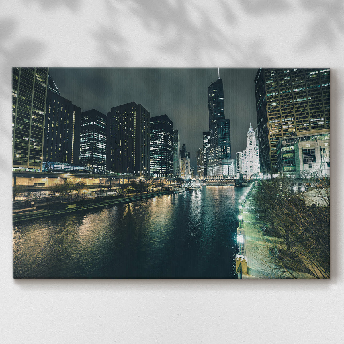 Chicago River at Night III - Gallery Wrapped Canvas