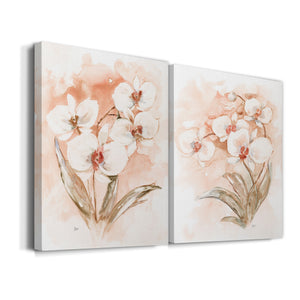 White and Coral Orchid I Premium Gallery Wrapped Canvas - Ready to Hang - Set of 2 - 8 x 12 Each