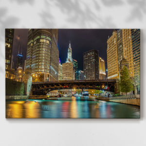 Chicago River at Night V - Gallery Wrapped Canvas