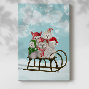 Christmas Christmas Owl Sled - Gallery Wrapped Canvas
