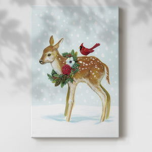 Winter Woodland Creatures with Cardinals II - Gallery Wrapped Canvas