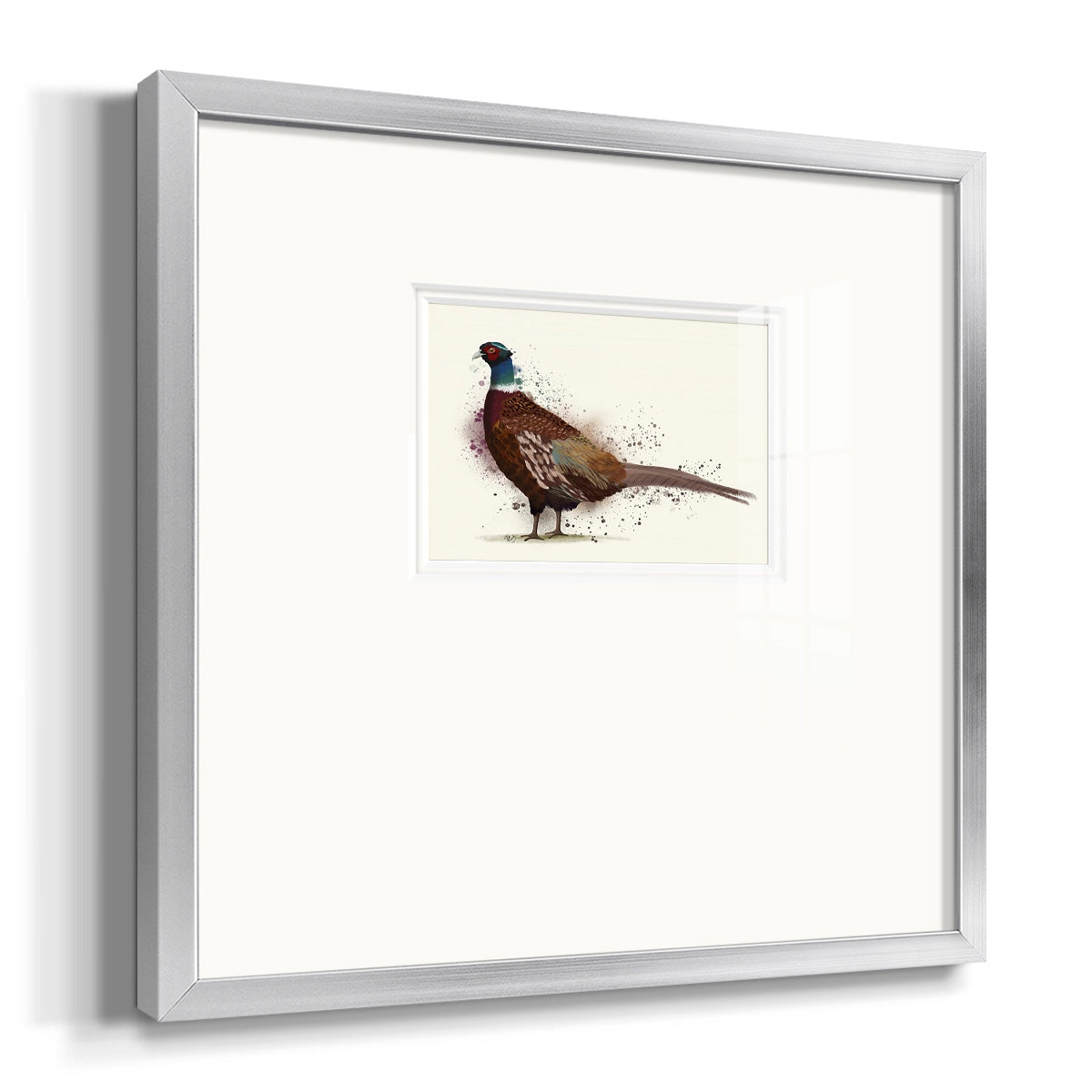 Pheasant Splash 1 Premium Framed Print Double Matboard