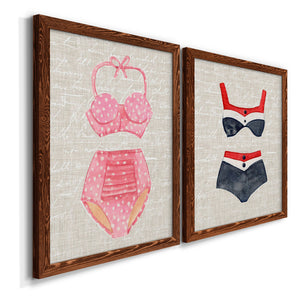 Vintage Swimming I - Premium Framed Canvas 2 Piece Set - Ready to Hang