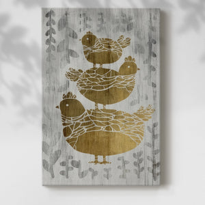 Three French Hens  - Gold Leaf Holiday - Gallery Wrapped Canvas