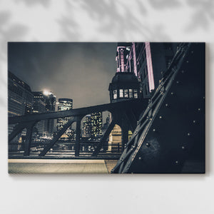 Chicago River at Night IV - Gallery Wrapped Canvas