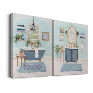 Blue Bath I Premium Gallery Wrapped Canvas - Ready to Hang - Set of 2 - 8 x 12 Each
