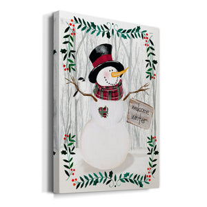 Folk Snowman Forest I Premium Gallery Wrapped Canvas - Ready to Hang
