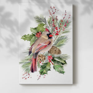 Cardinal Holly Christmas Collection B - Gallery Wrapped Canvas