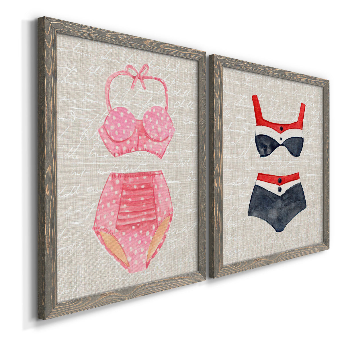 Vintage Swimming I - Premium Framed Canvas 2 Piece Set - Ready to Hang