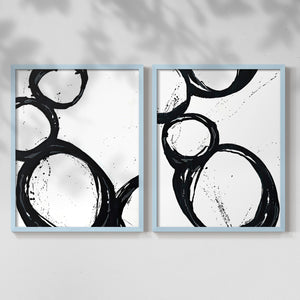 Colorful geometric landscape artwork depicting a coastal view with blue waters and green hills during daytime