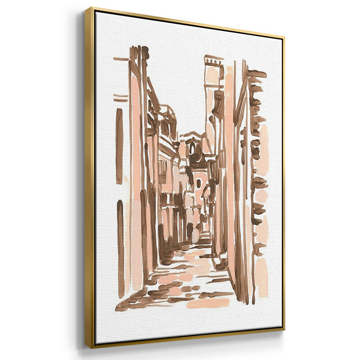 Blush Architecture Study IV - Framed Premium Gallery Wrapped Canvas L Frame 3 Piece Set - Ready to Hang