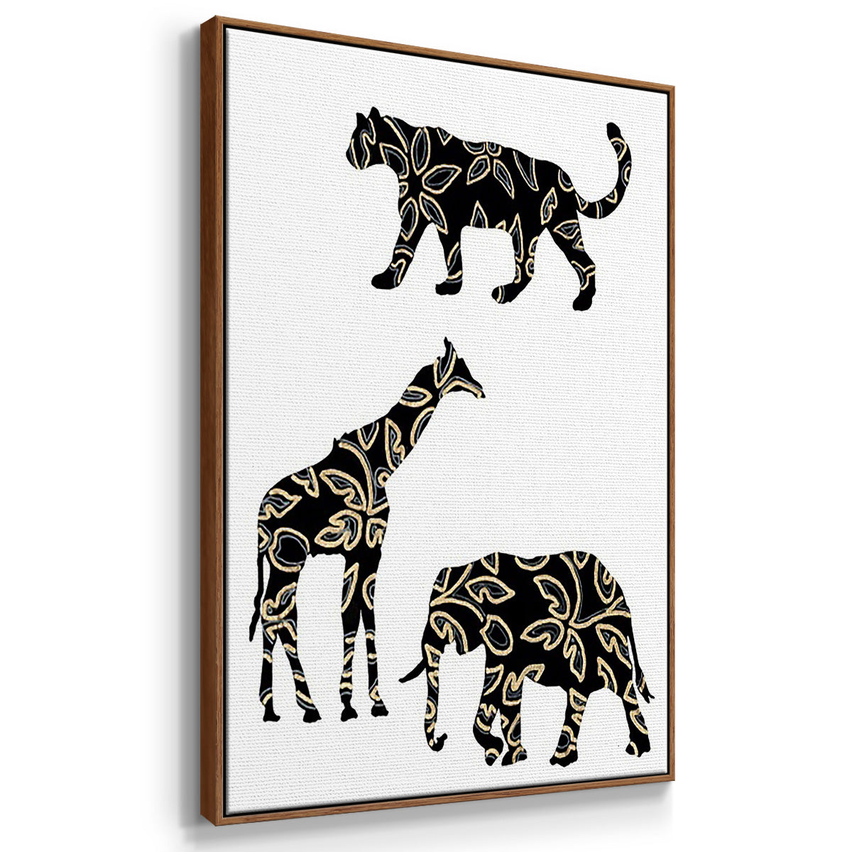 Ornamental Safari Animals I - Framed Premium Gallery Wrapped Canvas L Frame 3 Piece Set - Ready to Hang