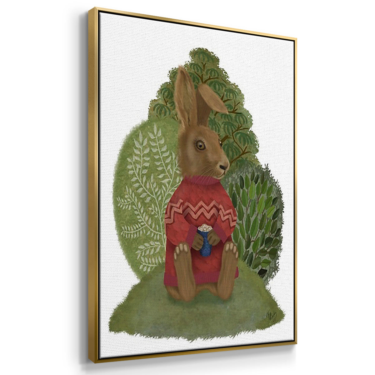 Latte Moose in Sweater - Framed Premium Gallery Wrapped Canvas L Frame 3 Piece Set - Ready to Hang