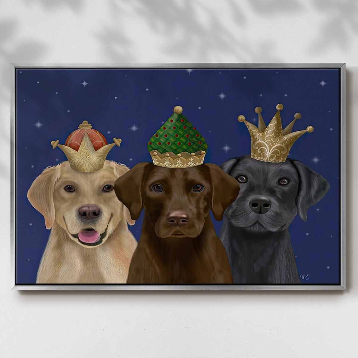 Christmas Labradors, Three Kings - Framed Gallery Wrapped Canvas in Floating Frame