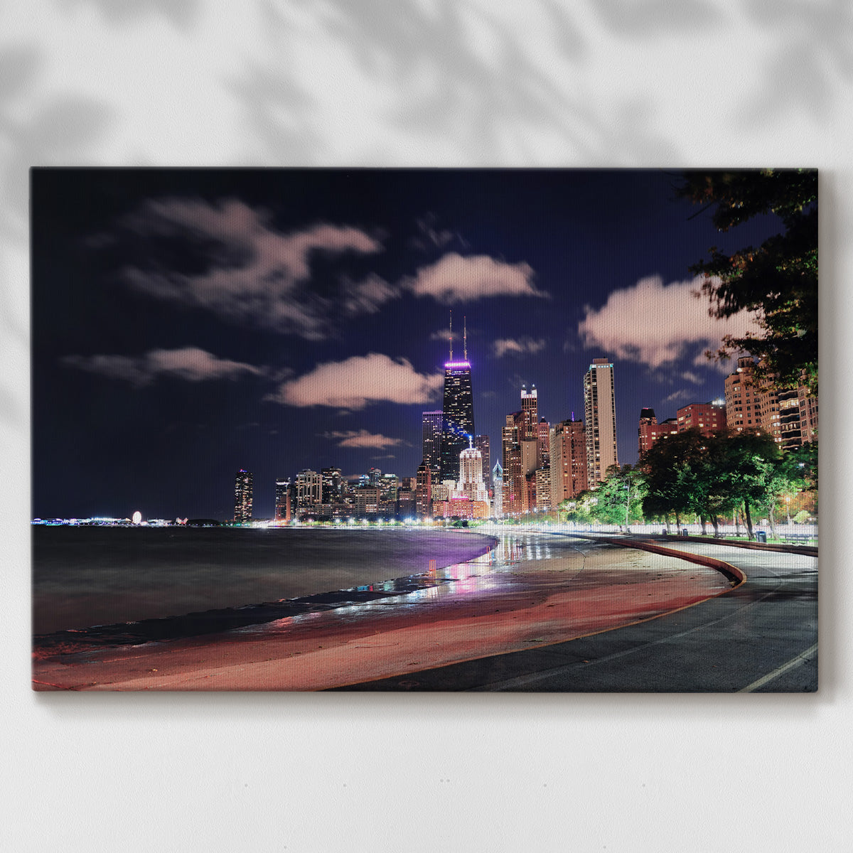 Chicago Lakefront at Night - Gallery Wrapped Canvas