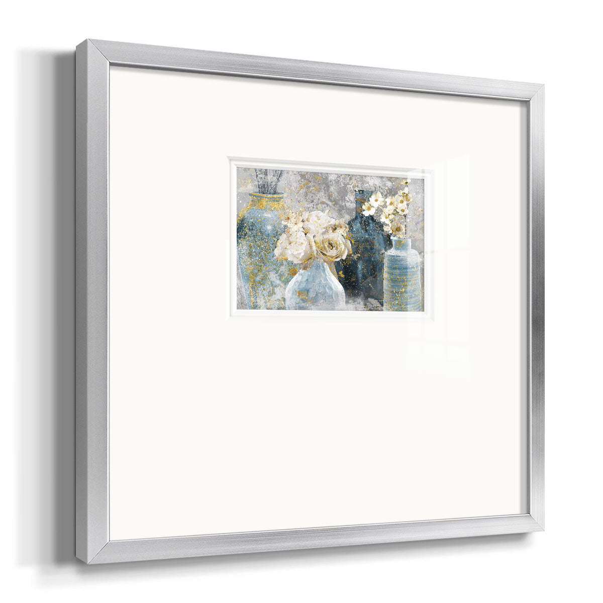 Vessels and Blooms Blues Premium Framed Print Double Matboard