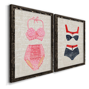 Vintage Swimming I - Premium Framed Canvas 2 Piece Set - Ready to Hang