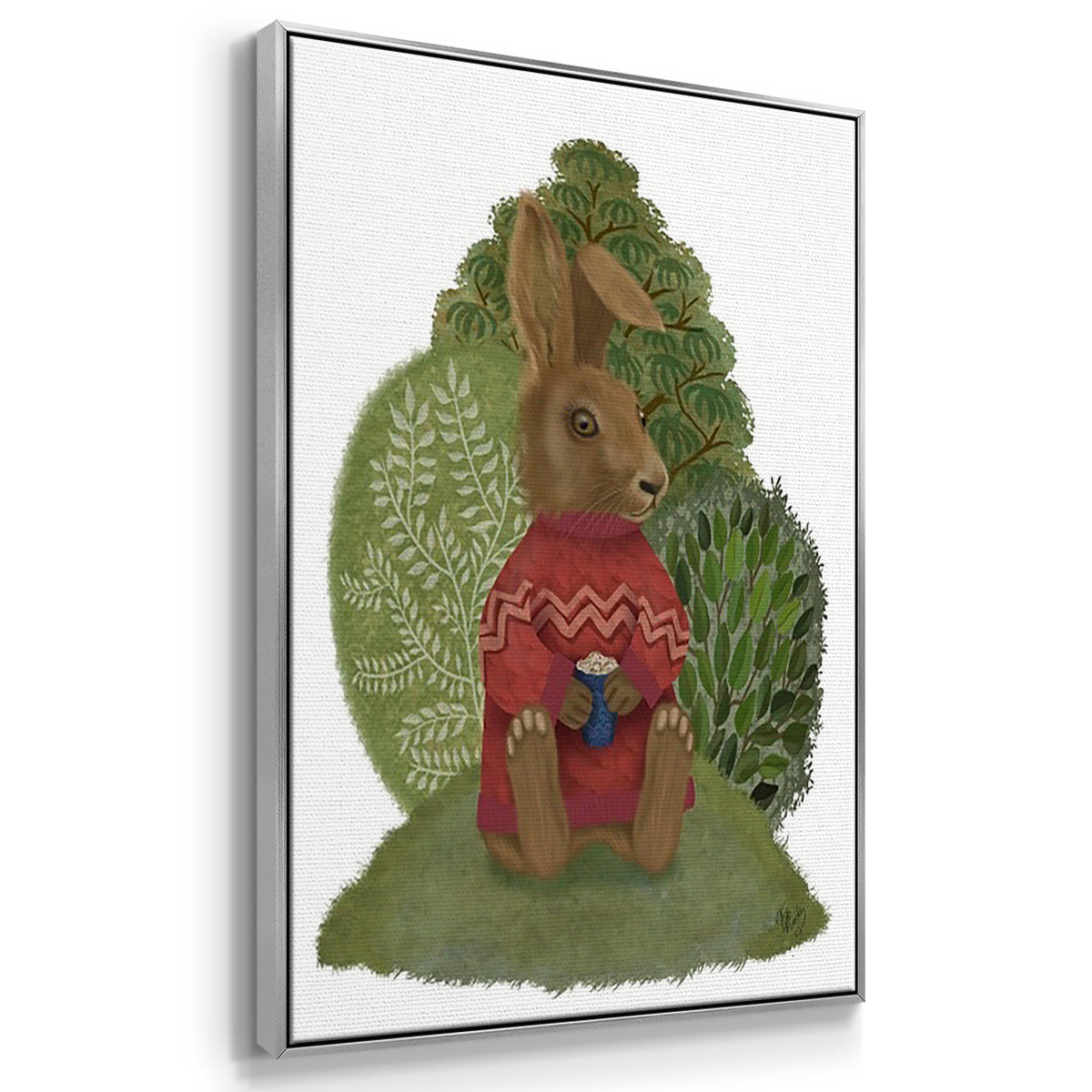 Latte Moose in Sweater - Framed Premium Gallery Wrapped Canvas L Frame 3 Piece Set - Ready to Hang