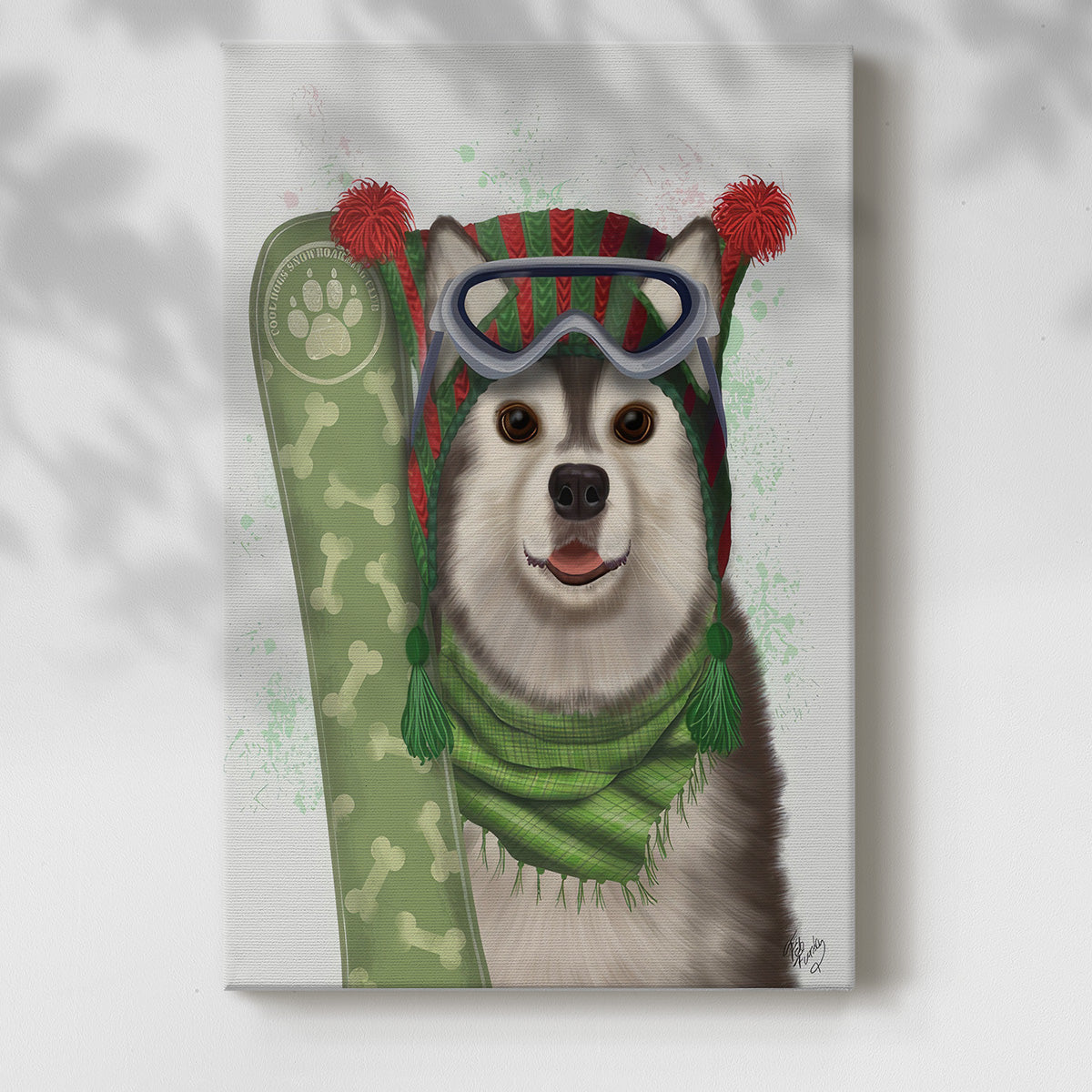 Christmas Husky Snowboard - Gallery Wrapped Canvas