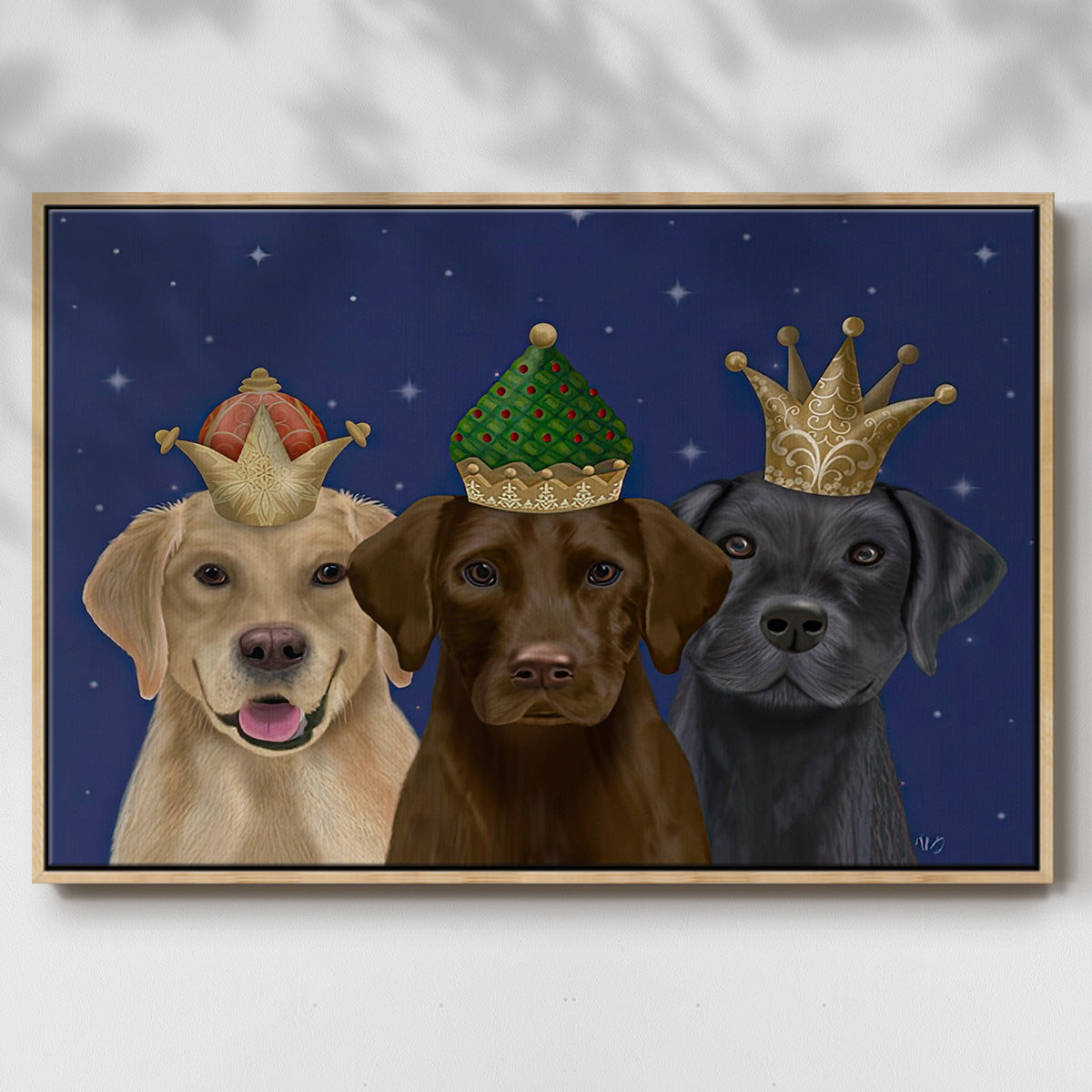 Christmas Labradors, Three Kings - Framed Gallery Wrapped Canvas in Floating Frame
