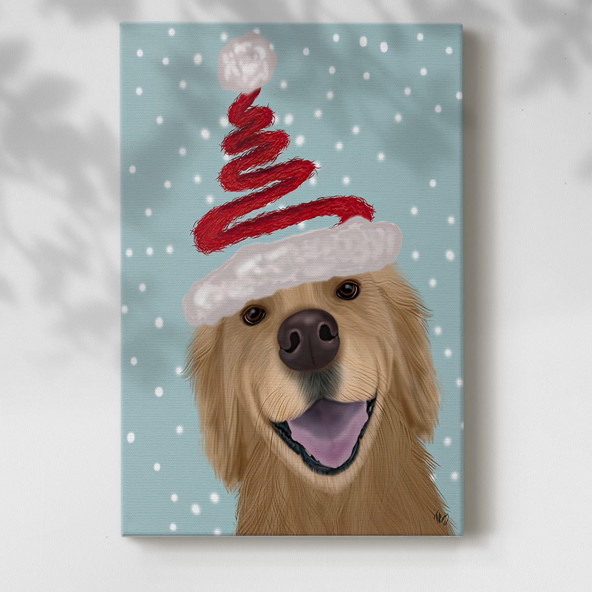 Christmas Golden Retriever and Spring Santa Hat - Gallery Wrapped Canvas