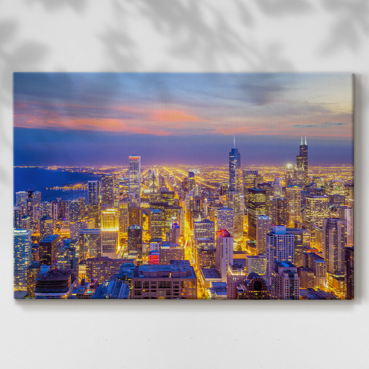 Chicago at Night Aerial - Gallery Wrapped Canvas