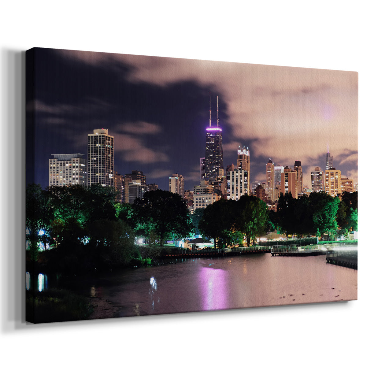 Chicago Park at Night - Gallery Wrapped Canvas