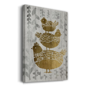 Three French Hens  - Gold Leaf Holiday - Gallery Wrapped Canvas