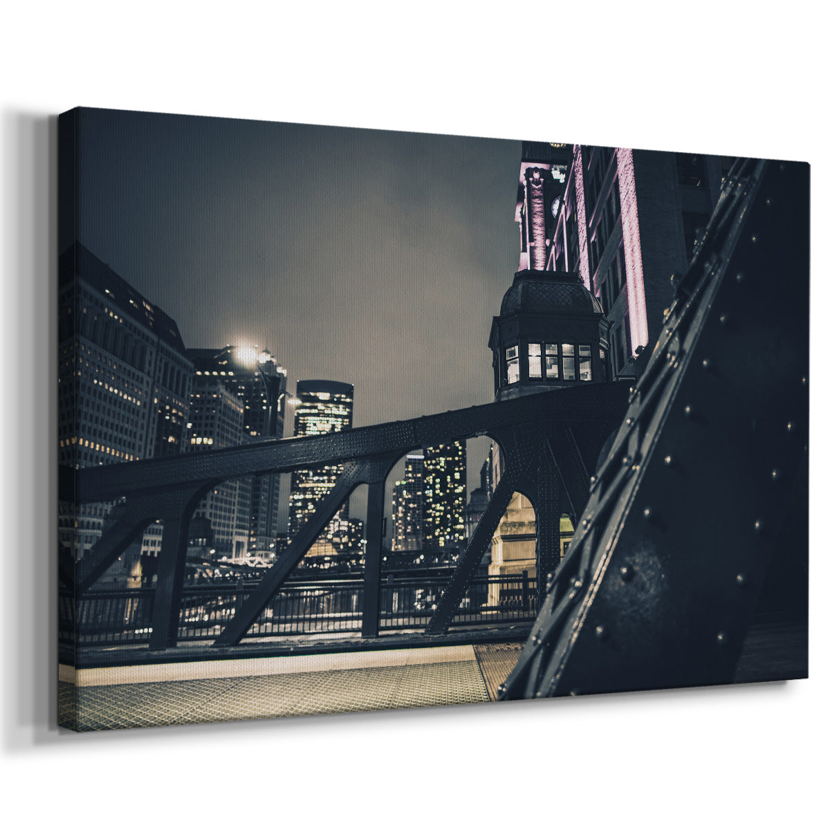 Chicago River at Night IV - Gallery Wrapped Canvas