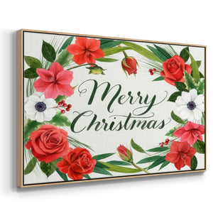 Christmas Flora Wreath Collection A - Framed Gallery Wrapped Canvas in Floating Frame