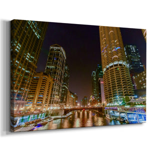 Chicago River at Night VI - Gallery Wrapped Canvas