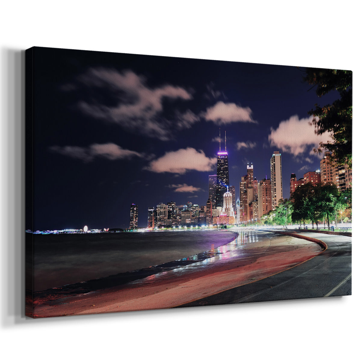 Chicago Lakefront at Night - Gallery Wrapped Canvas