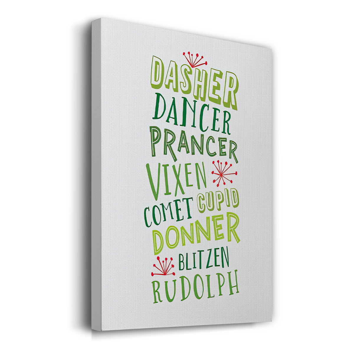 Reindeer Names  - Green - Gallery Wrapped Canvas