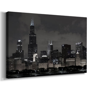 Gloomy Chicago at night - Gallery Wrapped Canvas
