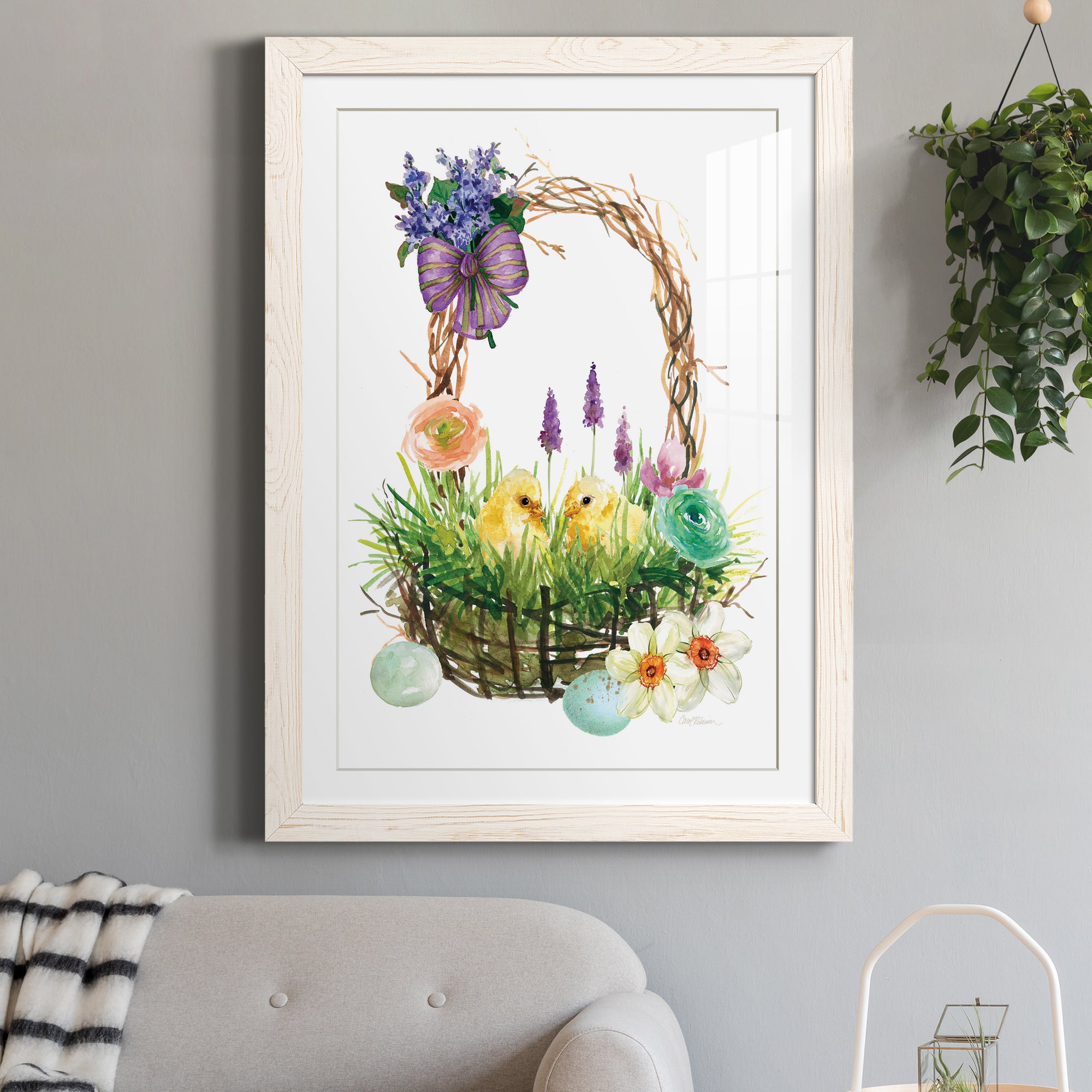 Spring Chick Basket - Barnwood Framed Art Print