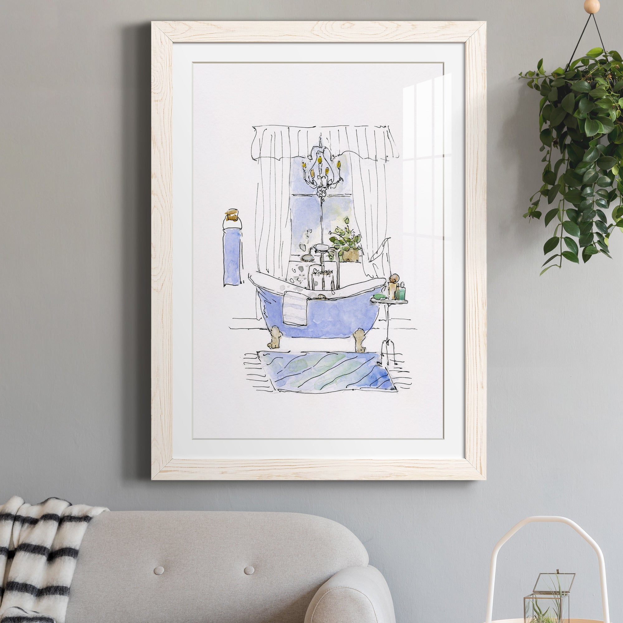 Sketchy Bath I - Premium Framed Print - Distressed Barnwood Frame - Ready to Hang